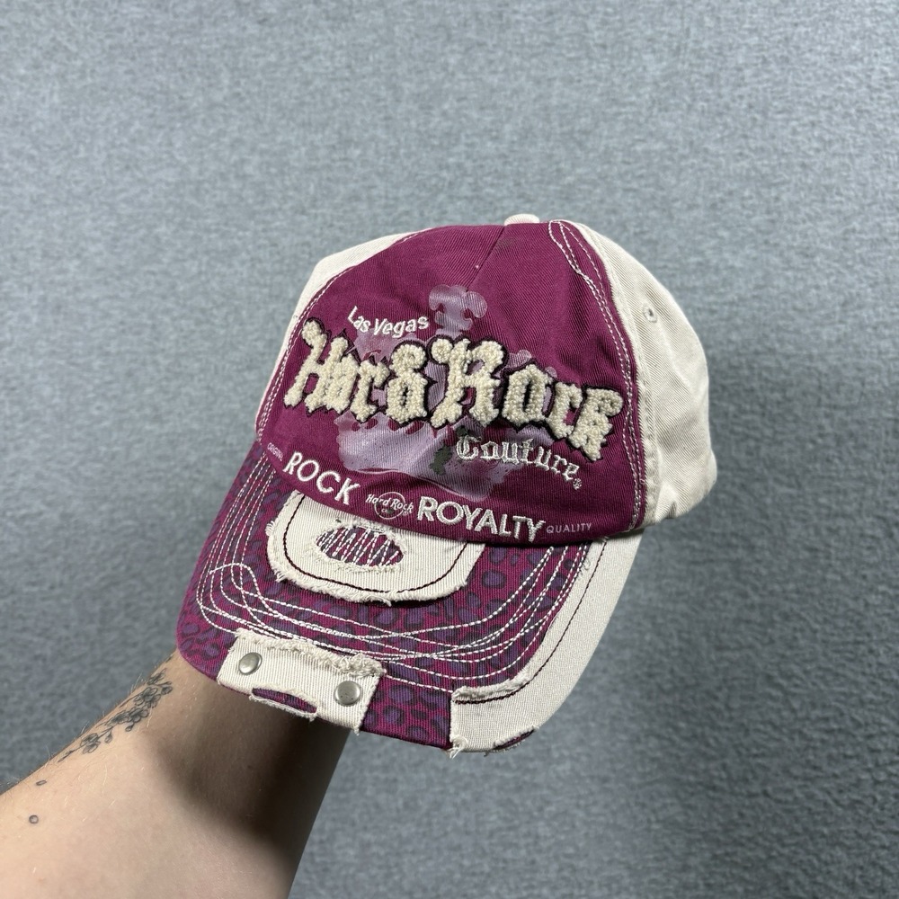 Hard Rock Couture Las Vegas Hat Cap Y2K Distressed Leopard Rock Royalty Plum